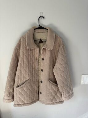 Polartec fjäll Quilted Fleece Jacket Women’s M Beige Button Front Cozy